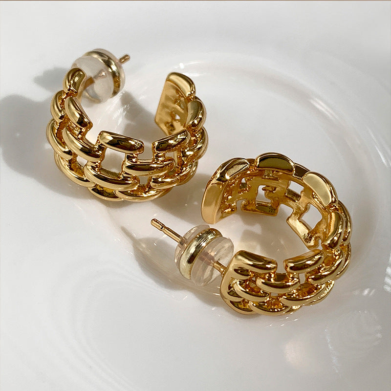 Chain C-Hoop Gold Plated Earrings