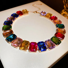 Multicolor Glass Crystal Chain Necklace