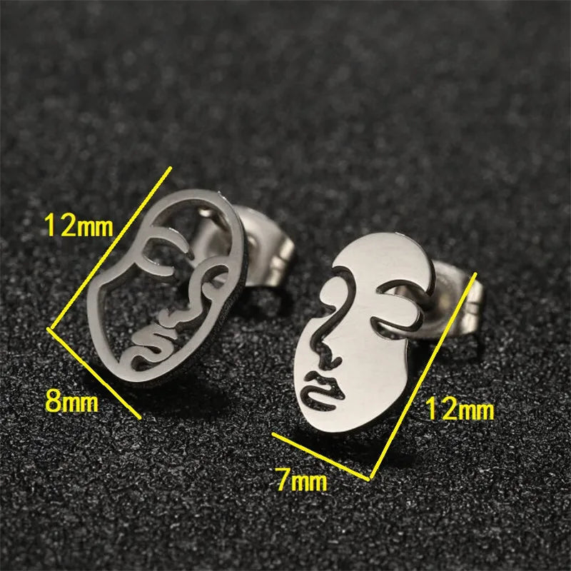 Girl Face Abstract Stud Earrings