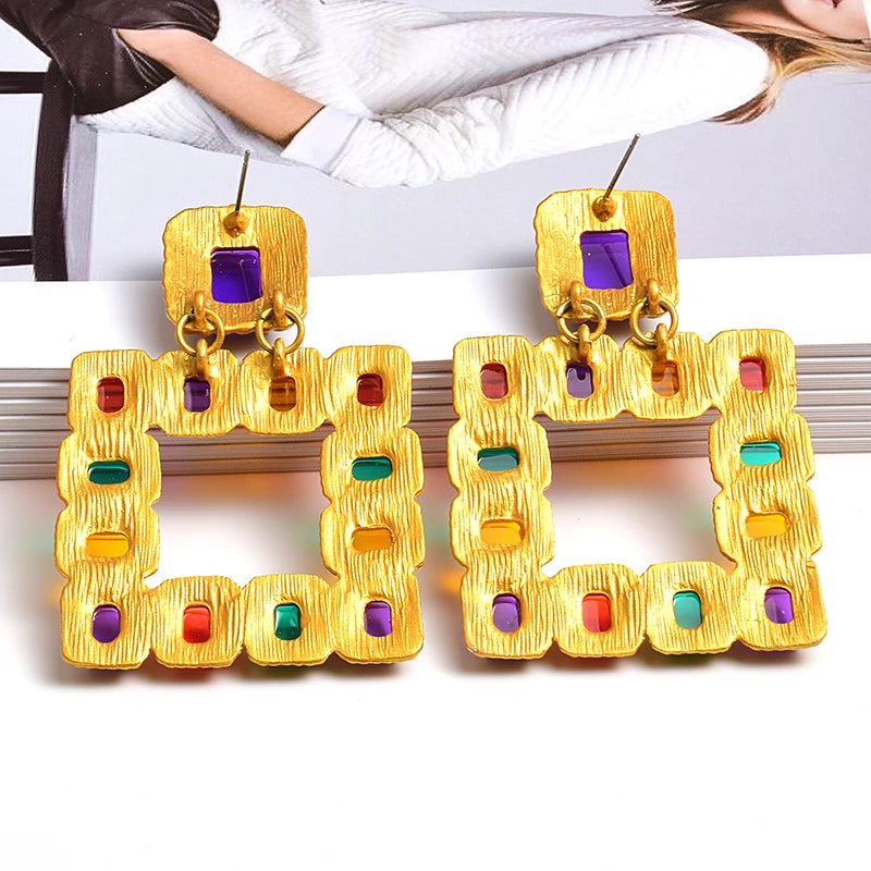 Rhinestones Square Dangle Earrings