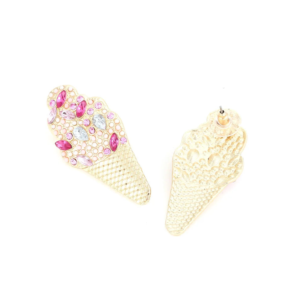 Ice Cream Cone Rhinestone Earrings