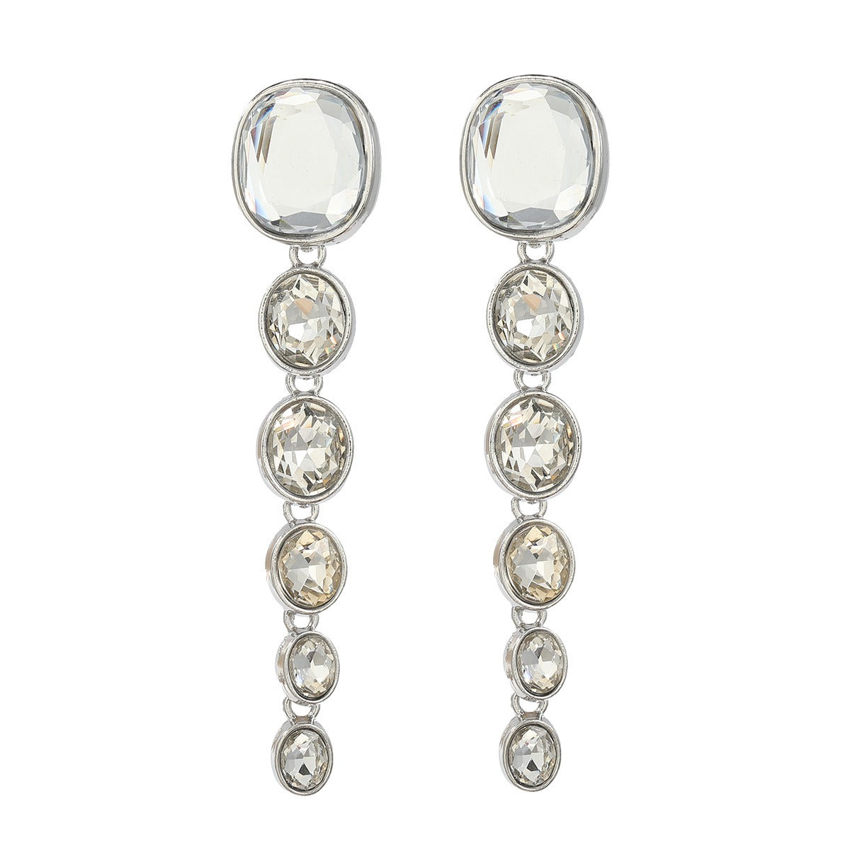 Multi layered Oval Water Diamond Long Earrings