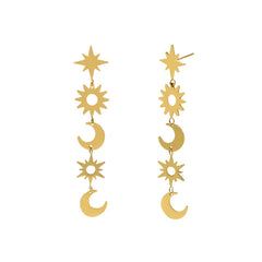 Long Drop Star Moon Charms Stainless Earrings