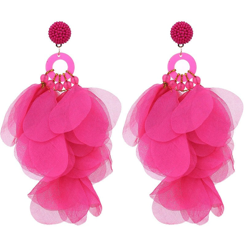 Soft Petals Beaded Dangling Earrings