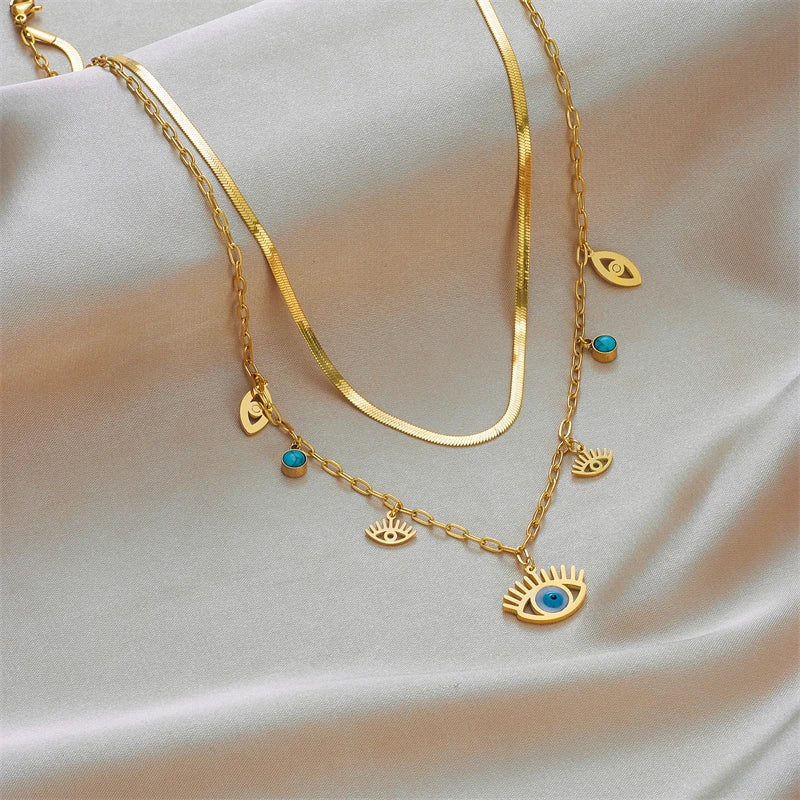 Blue Eyed Charms Multilayer Necklace