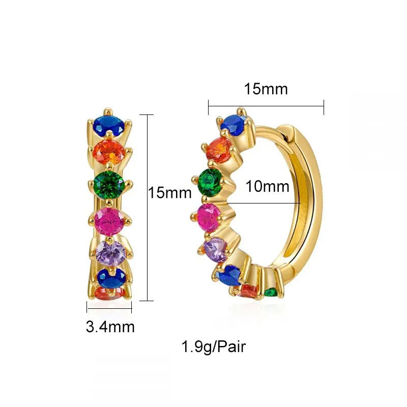 Multicolor Stones Huggie Copper Earrings