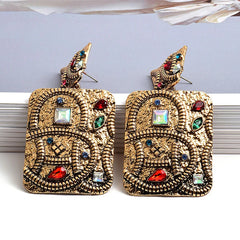 Rhinestone Studded Ethnic Drop Earrings