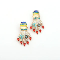 Rhinestones Hands Floral Earrings