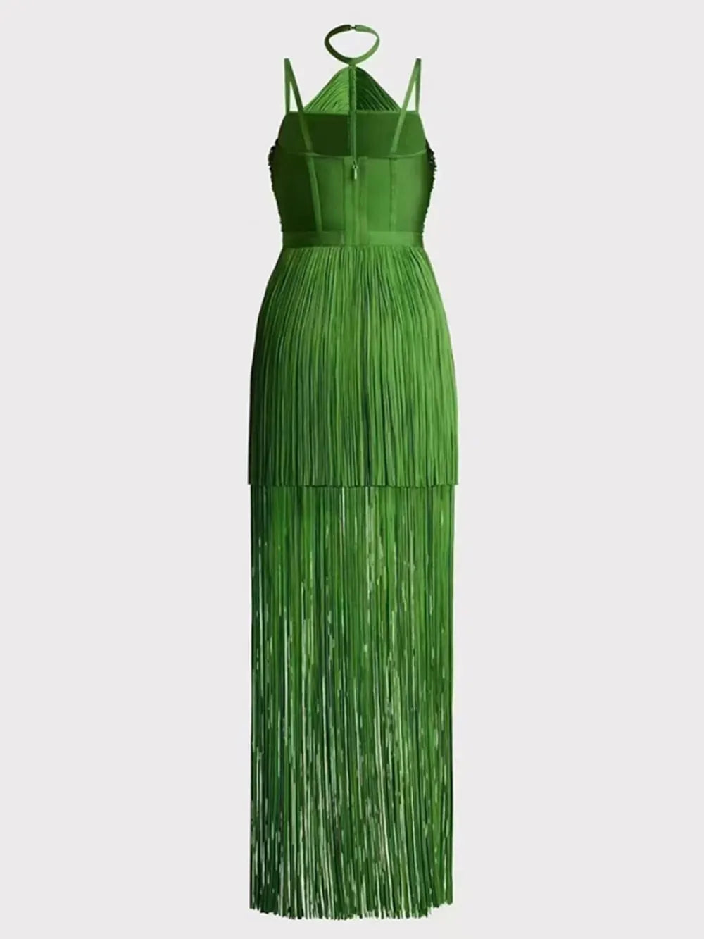 Green Halter Neck Fringe Tassel Dress - Final Sale