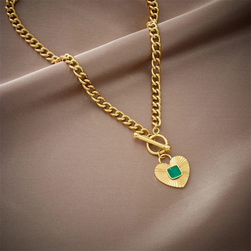 Heart Pendant Toggle Lock Necklace