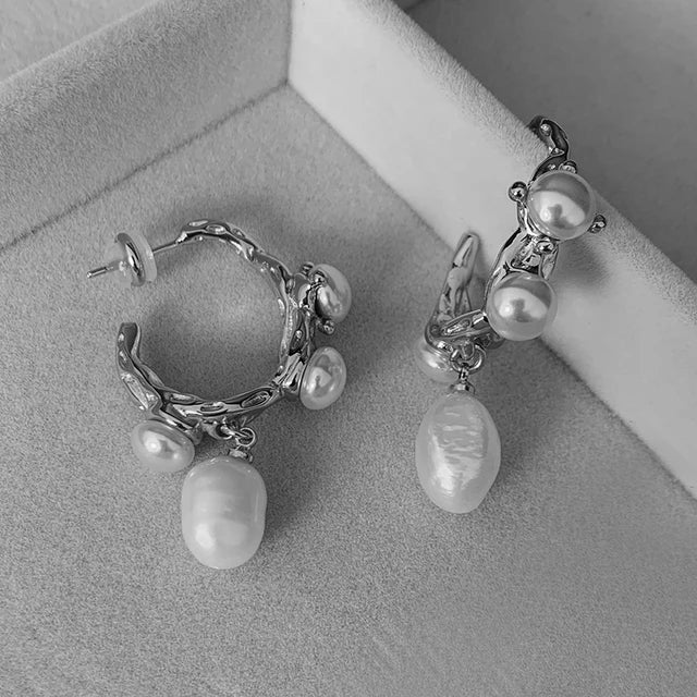 Faux Pearls Pendant Hoop Earrings