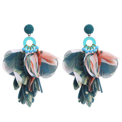 Fabric Floral Dangle Earrings