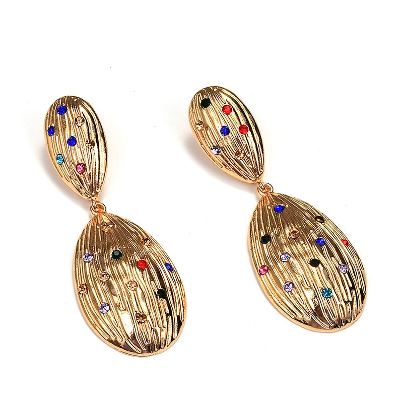 Oval Shells Rhinestones Drop Earrings