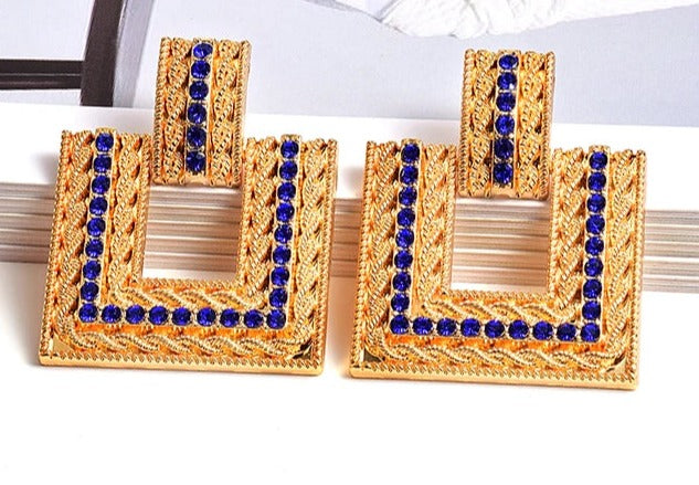 Rhinestone Embellished Square Stud Earrings