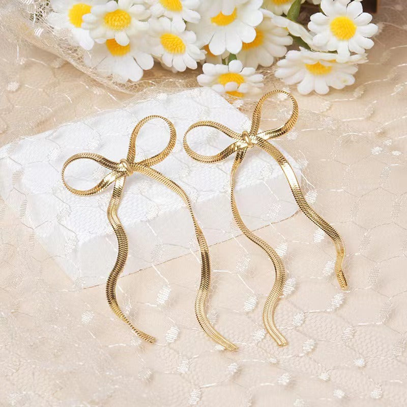 Long Bow Minimalist Earrings