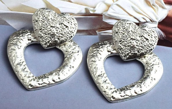 Double Hearts Drop Earrings