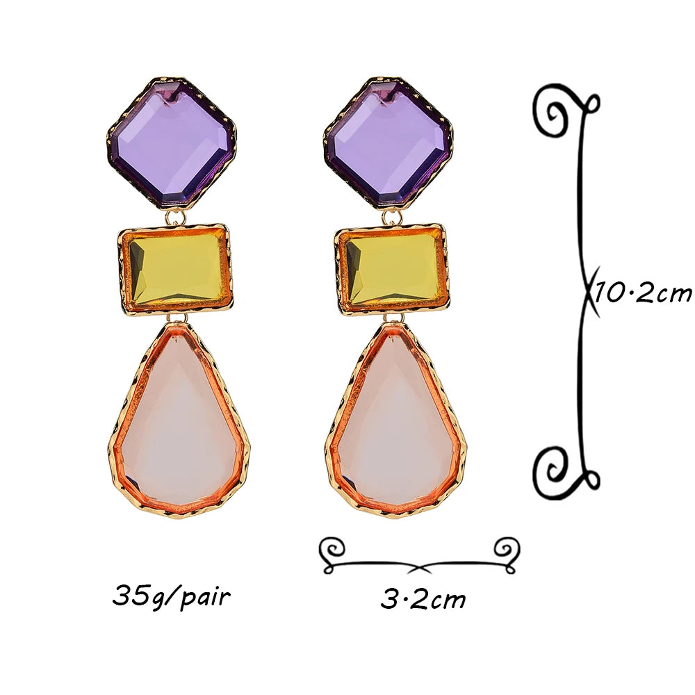 Geometric Multicolor Gems Dangling Earrings