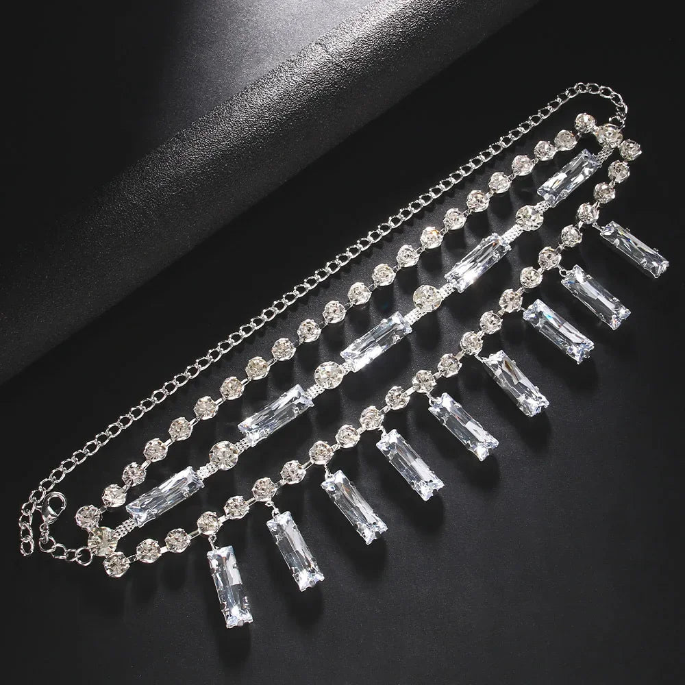 Rhinestone Square MultiLayer Pendant Choker Necklace