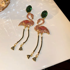 Flamingo Rhinestones Embellished Dangle Earrings