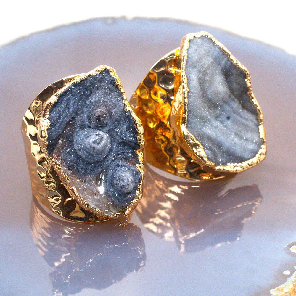 Natural Agate Gold-Plated Ring