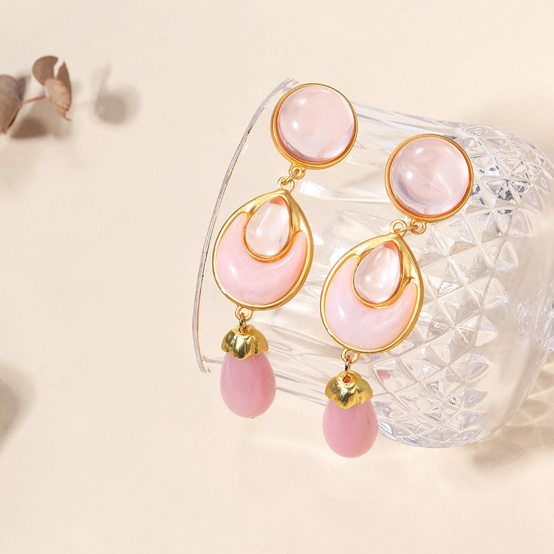 Pink Rhinestones Drop Earrings