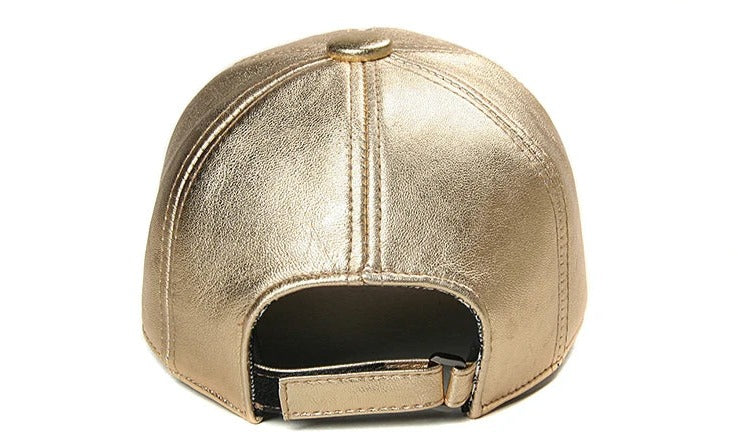 Gold Leather Baseball Cap