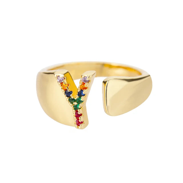 Multicolor Zircon Alphabet Plated Rings