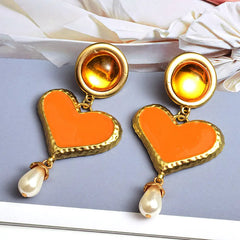 Hearts Faux Pearls Dangle Earrings