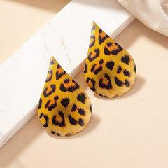 Yellow Leopard Waterdrop Stud Earrings