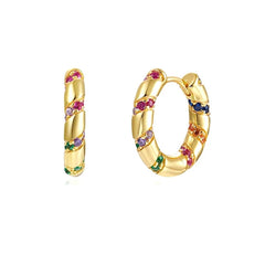 Multicolor Stones Huggie Copper Earrings