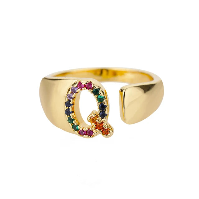 Multicolor Zircon Alphabet Plated Rings