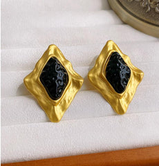 Retro Black Rhinestone Resin Earrings