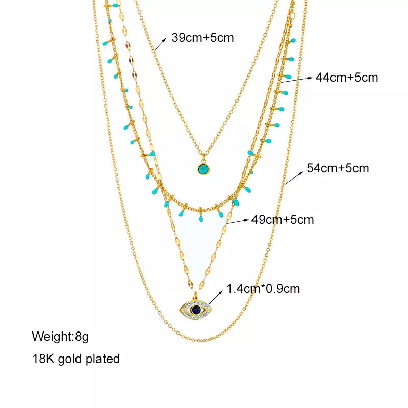 Eye Charm Quadruplet Chain Necklace