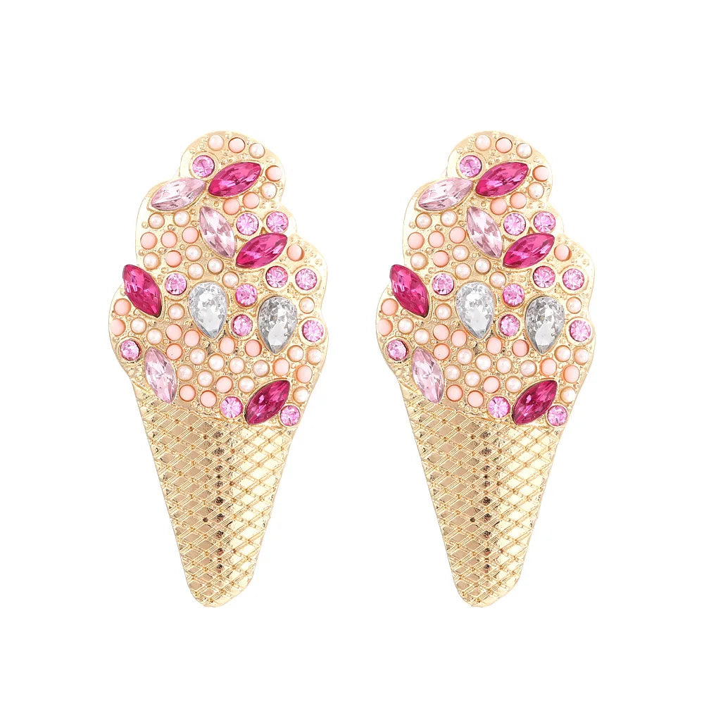 Ice Cream Cone Rhinestone Earrings