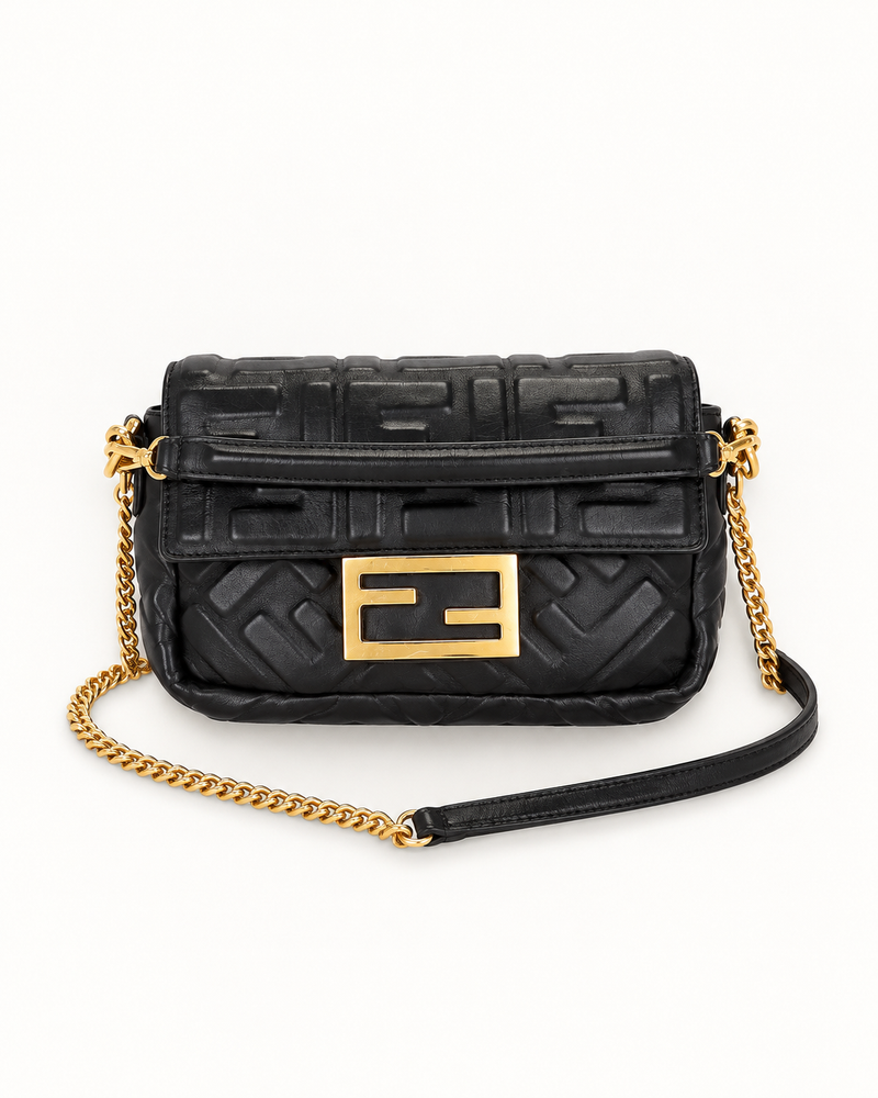 Fendi FF Embossed Mini Baguette Shoulder Bag
