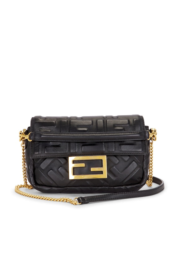 Fendi FF Embossed Mini Baguette Shoulder Bag