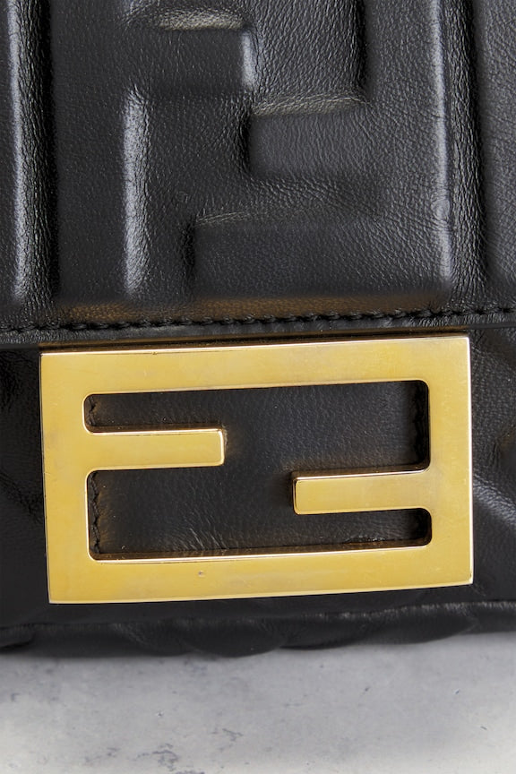 Fendi FF Embossed Mini Baguette Shoulder Bag