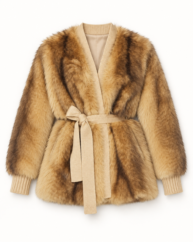 Heloise Faux Fur Belted Wrap Jacket