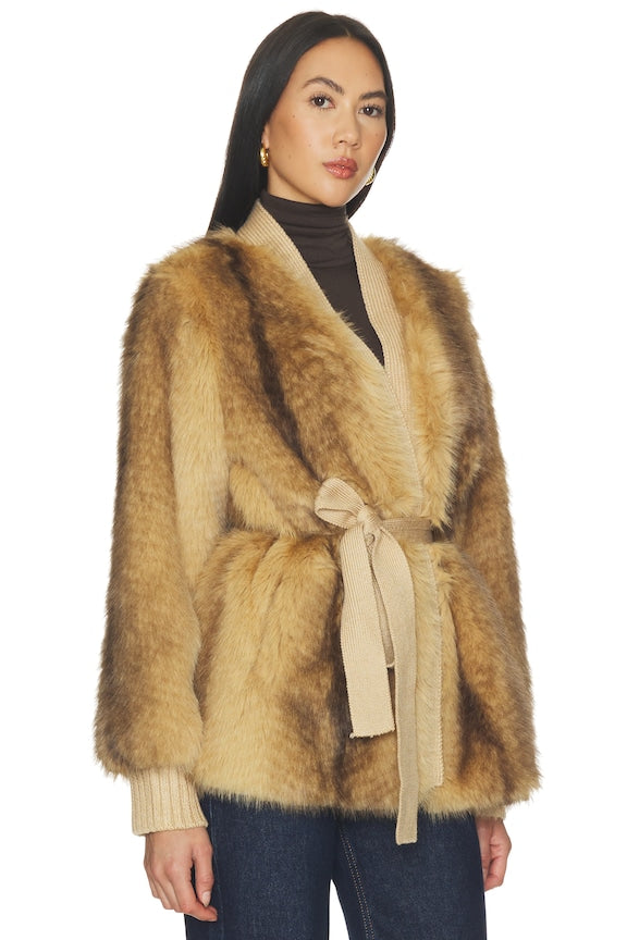 Heloise Faux Fur Belted Wrap Jacket