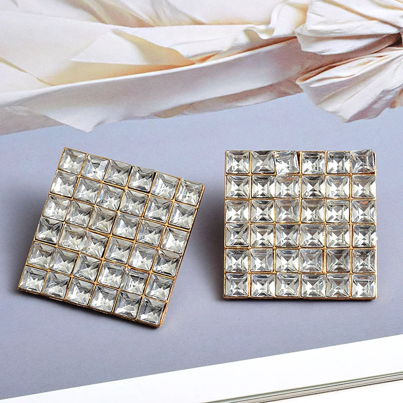 Square Crystal Studded Metal Earrings