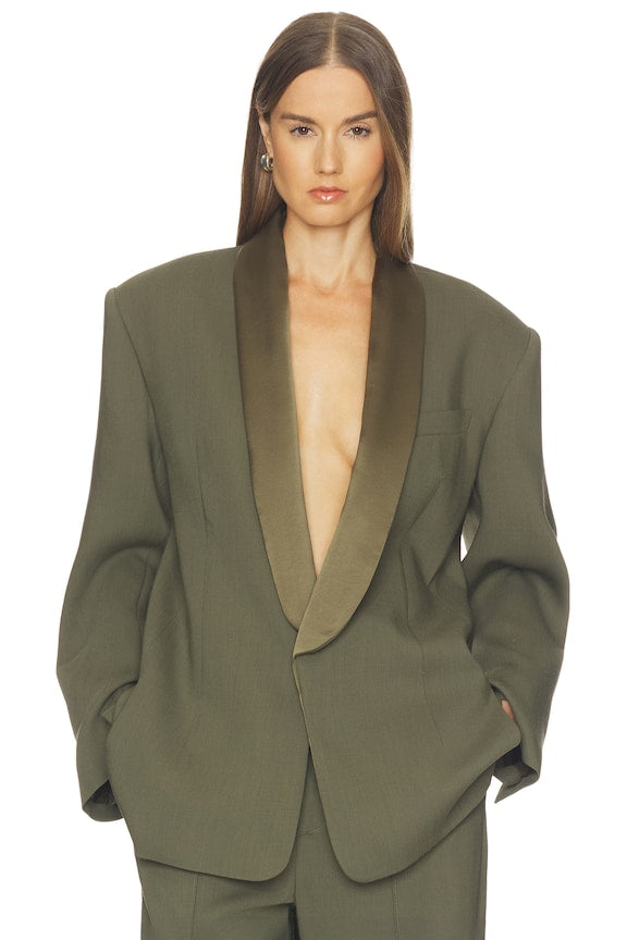 Wool Blend Longline Suiting Blazer