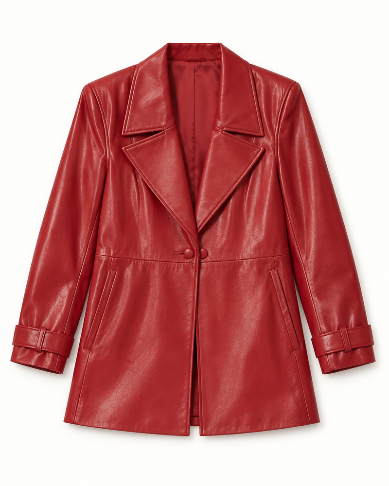 x REVOLVE Bordeaux Faux Leather Blazer