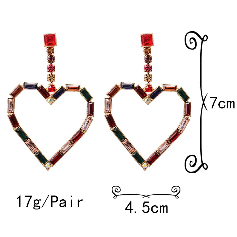 Rhinestone Hearts Dangling Earrings