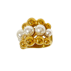 Faux Pearl Multilayer Orbs Ring