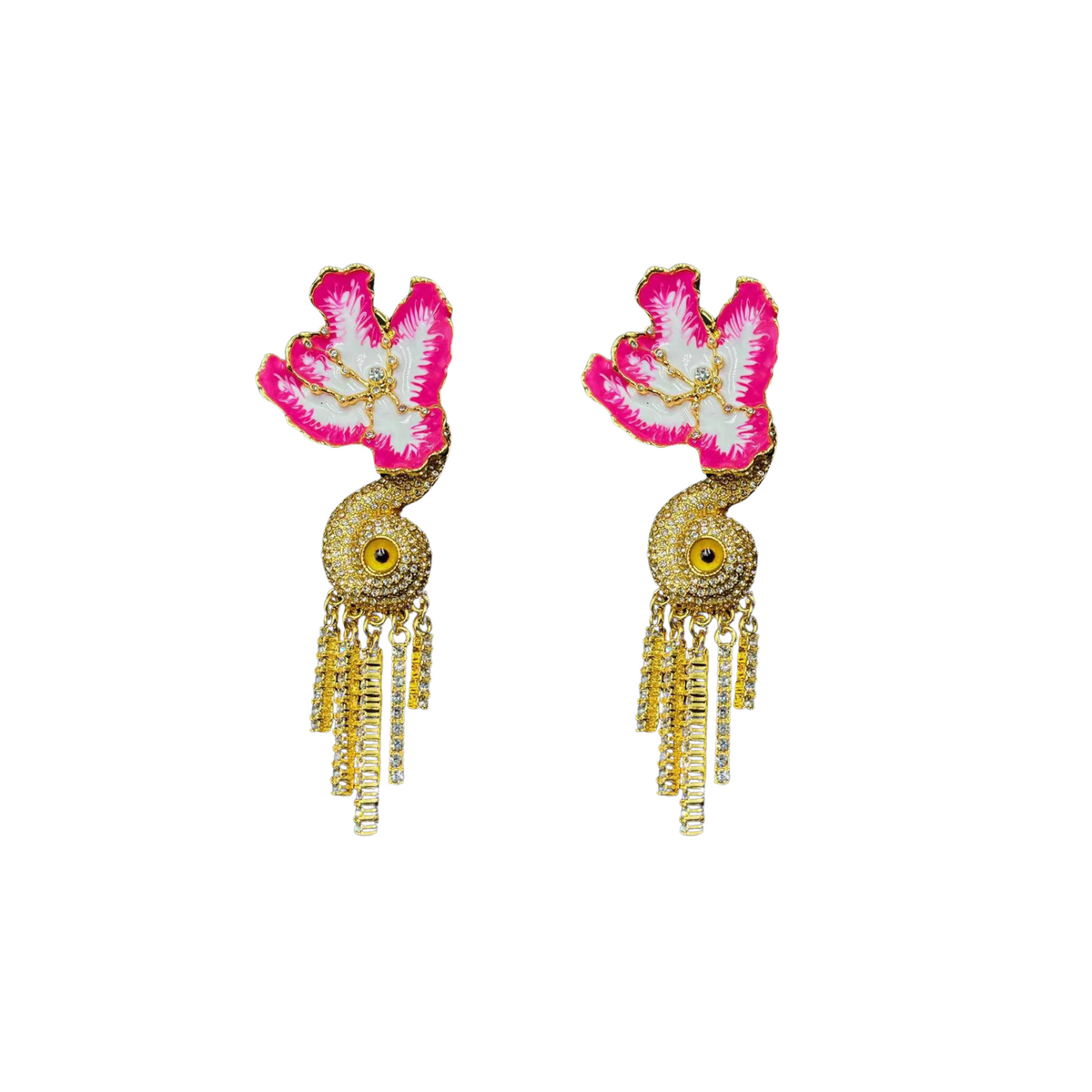 Pink Pansies Curtain Earrings