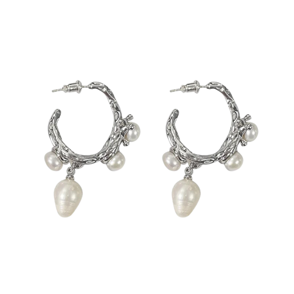 Faux Pearls Pendant Hoop Earrings