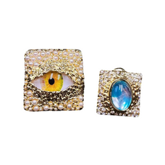 Golden Eye Mismatched Square Earrings