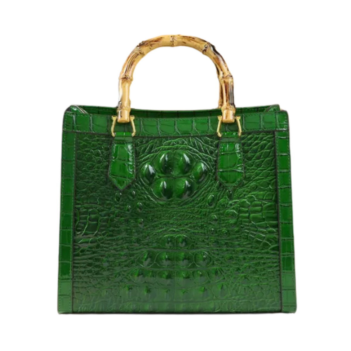 Bamboo Handle Faux Crocodile Bag