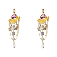 French Palace Pearl Rhinestones Drop Earrings