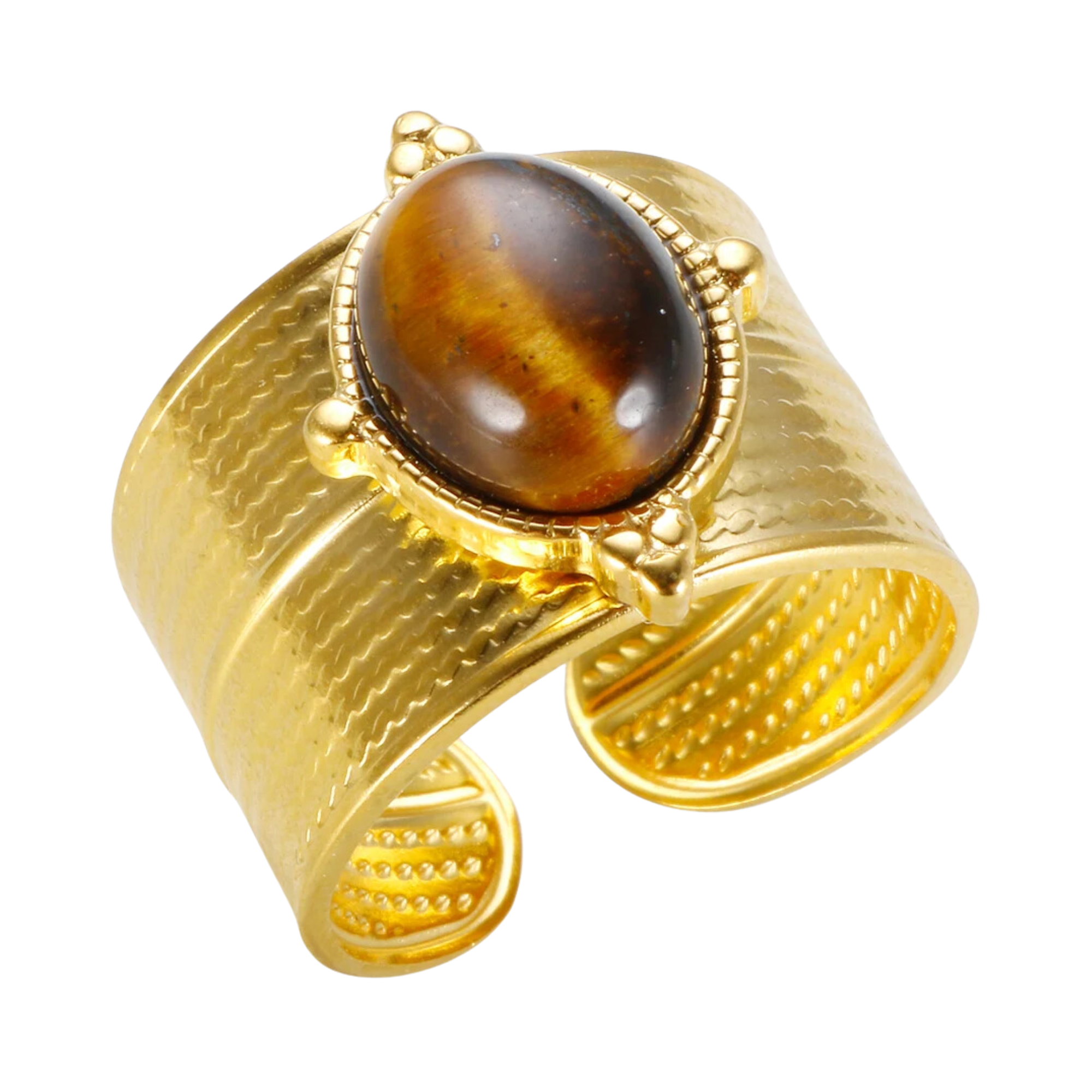 Pre Order:  Retro Gold-Plated Tiger Eye Marble C-Shaped Open Ring